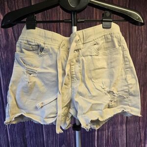 Trendy Distressed Cream Jean Shorts for Women